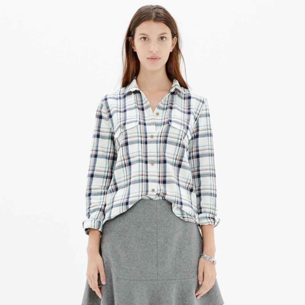Madewell Flannel Ex Boyfriend Shirt Lisse Plaid Button Down Front Pocket Size XS
